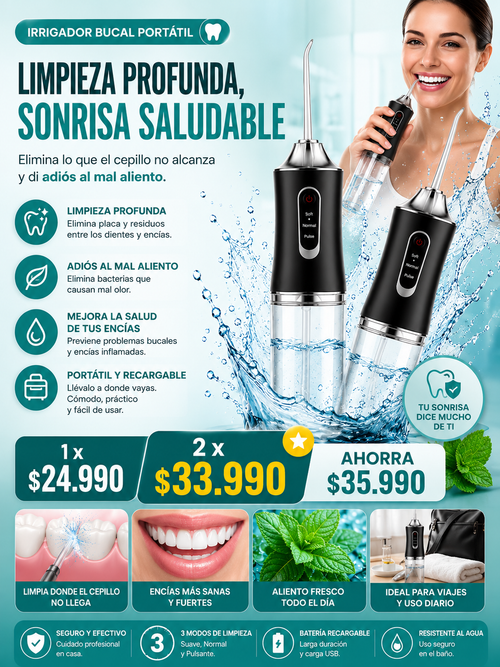 IRRIGADOR BUCAL ANTI MAL OLOR - LIMPIEZA PROFUNDA