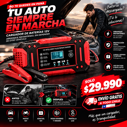 Cargador de Batería para Auto 12V + Arrancador de Emergencia
