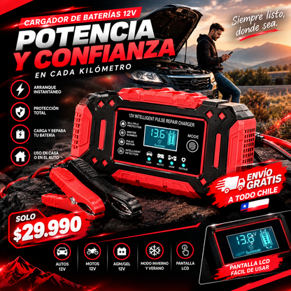 Cargador de Batería para Auto 12V + Arrancador de Emergencia